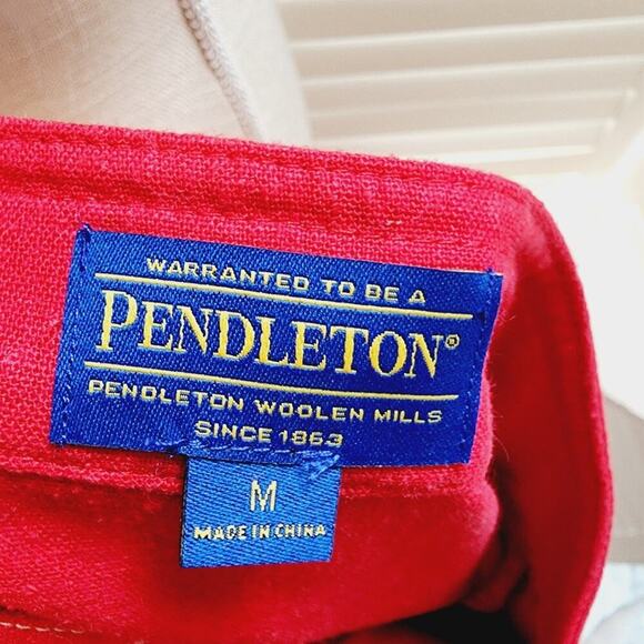 VINTAGE PENDELTON RED LINEN BUTTON DOWN JACKET WITH POCKETS SIZE MED - Picture 6 of 7